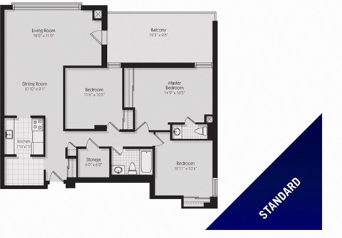 190 CityView Apartments 3 bedroom, 2 bathroom standard floor plan variation B in Brampton, O